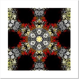 Dot Mandala Flower Red Yellow and Grey Posters and Art